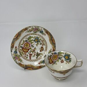VINTAGE HM SUTHERLAND  FOOTED TEACUP & SAUCER "KIANG" MADE IN ENGLAND